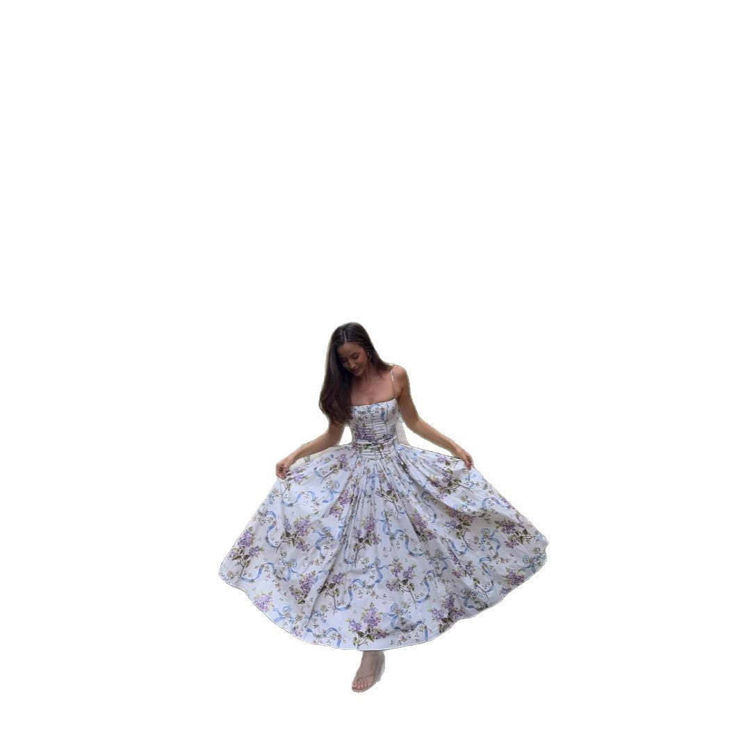 Women's Sling Floral Tight Waist Dress