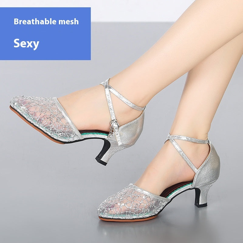 Latin Dance Shoes Female Adult Mid Heel Summer